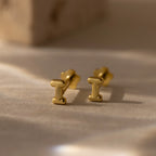 Bubble Initial Flatback Studs Silver 18K Gold Plated