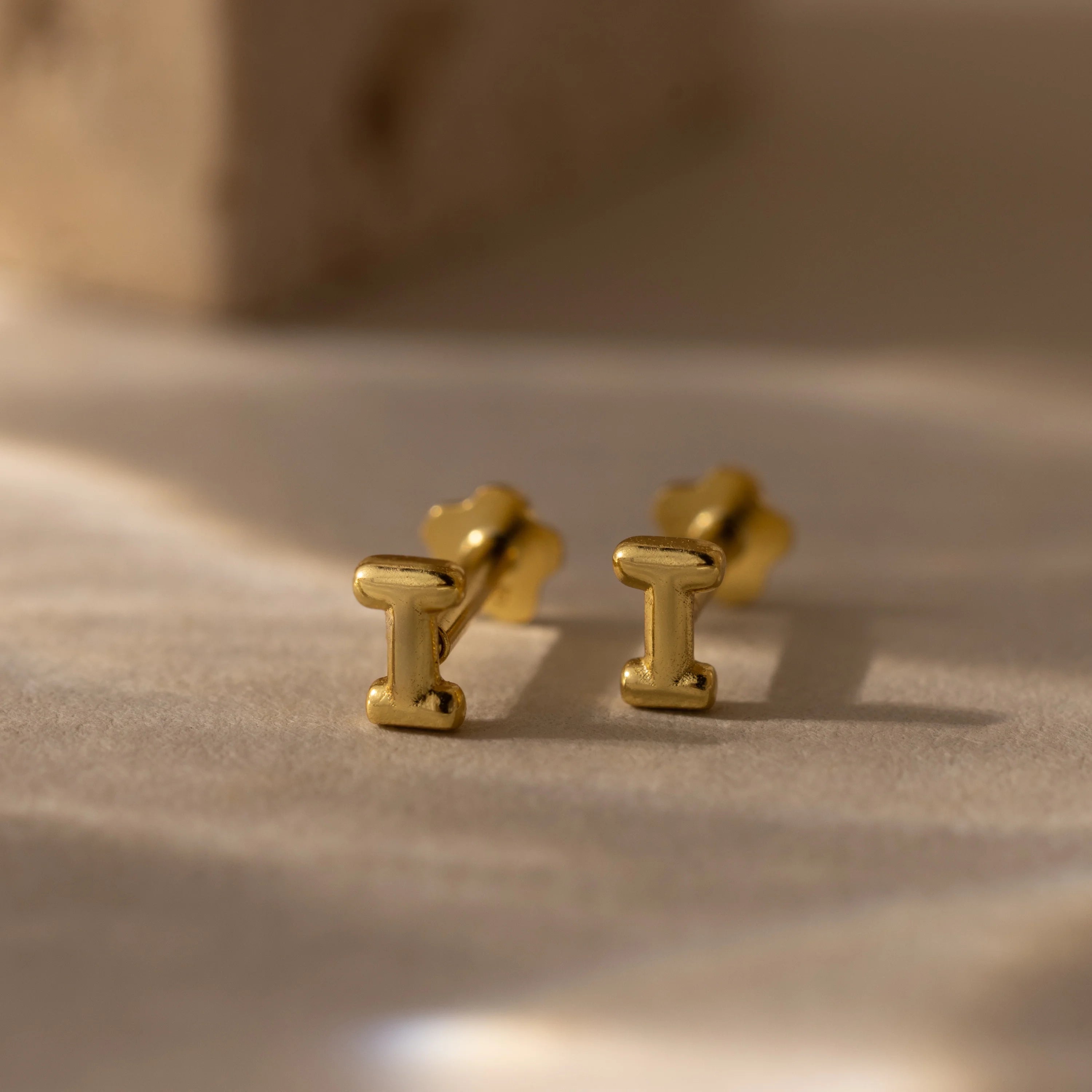 Bubble Initial Flatback Studs Silver 18K Gold Plated