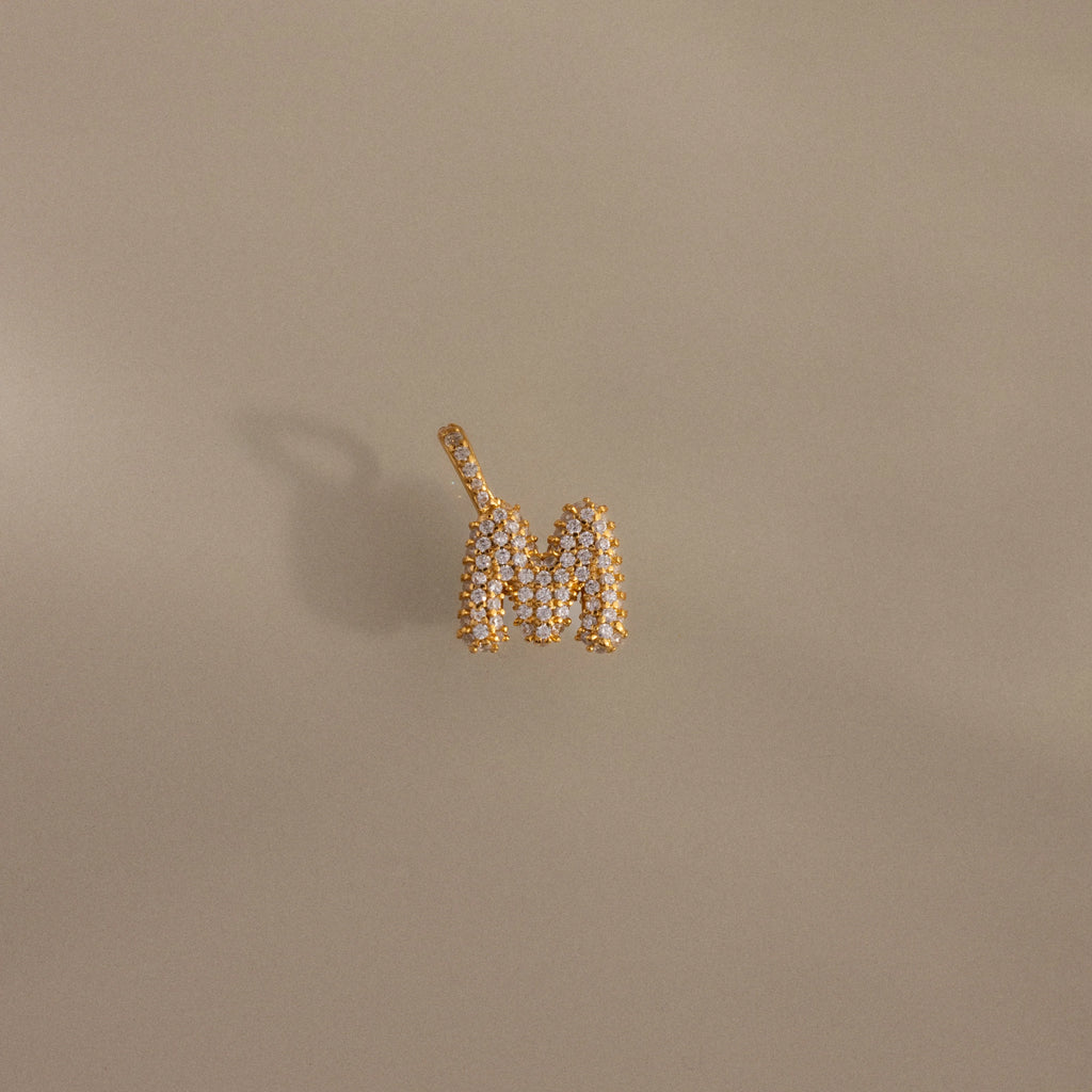 Diamond Pave Bubble Letter Charm Silver 18K Gold Plated