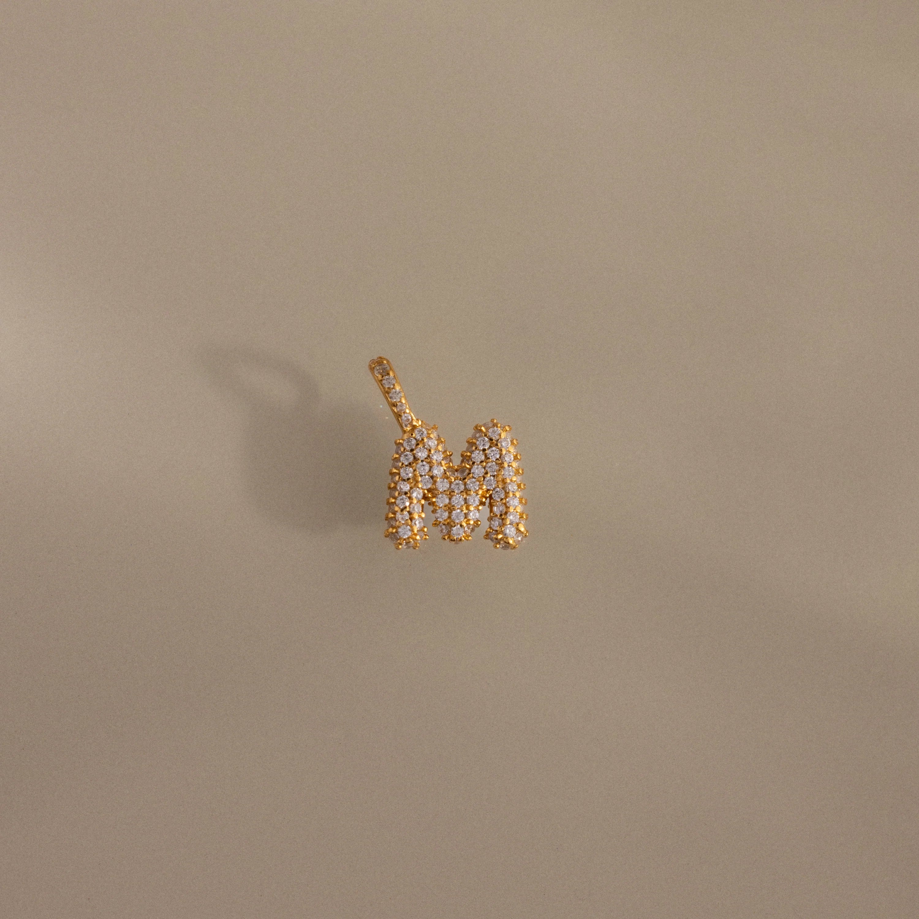 Diamond Pave Bubble Letter Charm Silver 18K Gold Plated