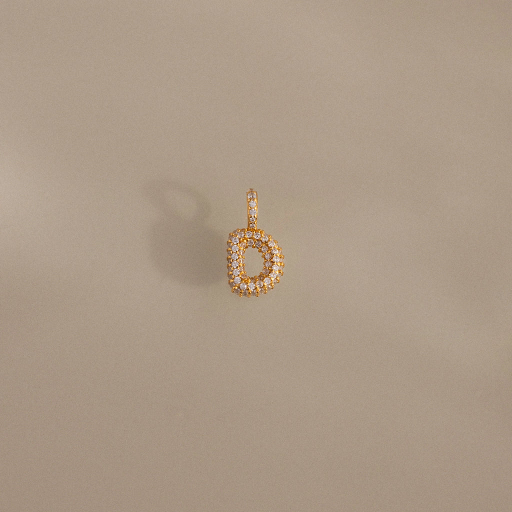 Diamond Pave Bubble Letter Charm Silver 18K Gold Plated