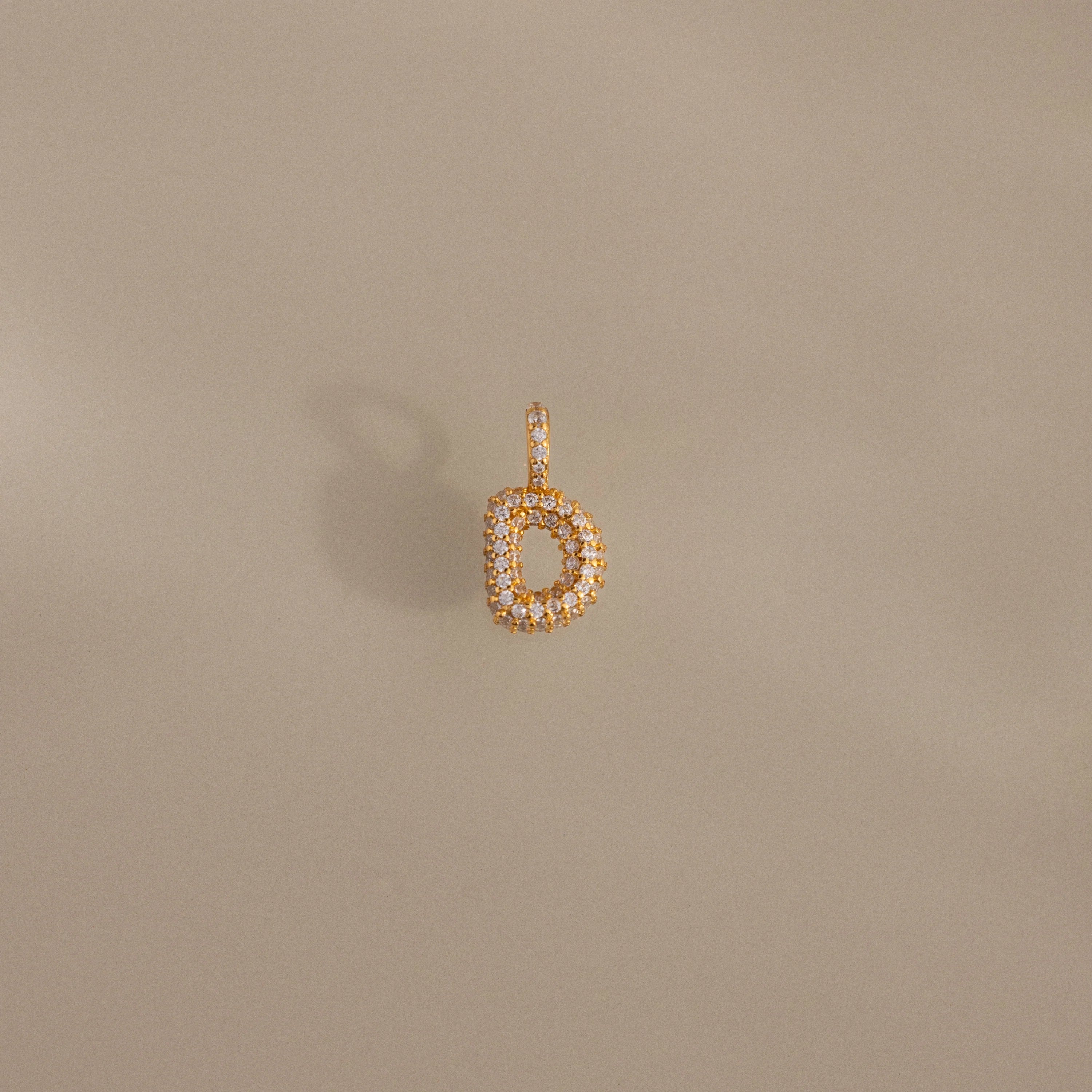 Diamond Pave Bubble Letter Charm Silver 18K Gold Plated