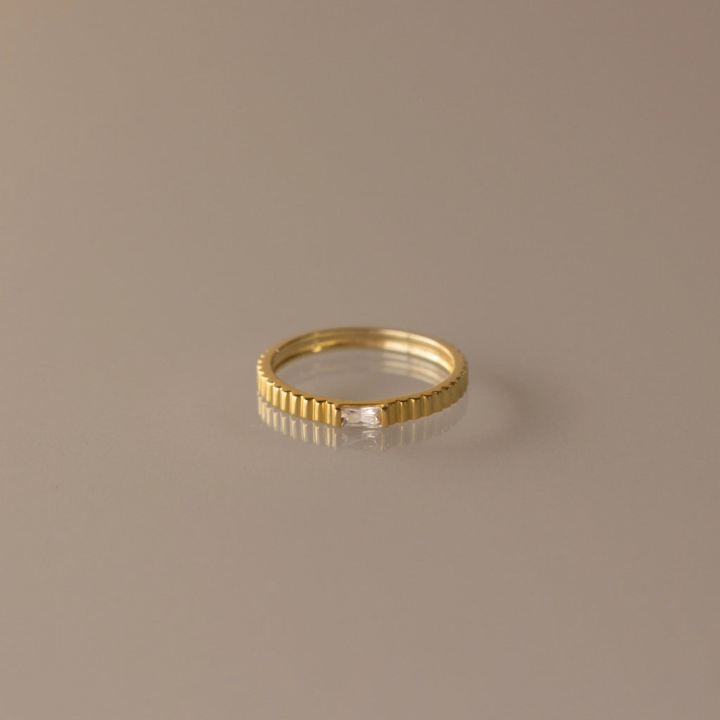 Dainty Ribbed Birthstone Ring Silver 18K Gold Plated