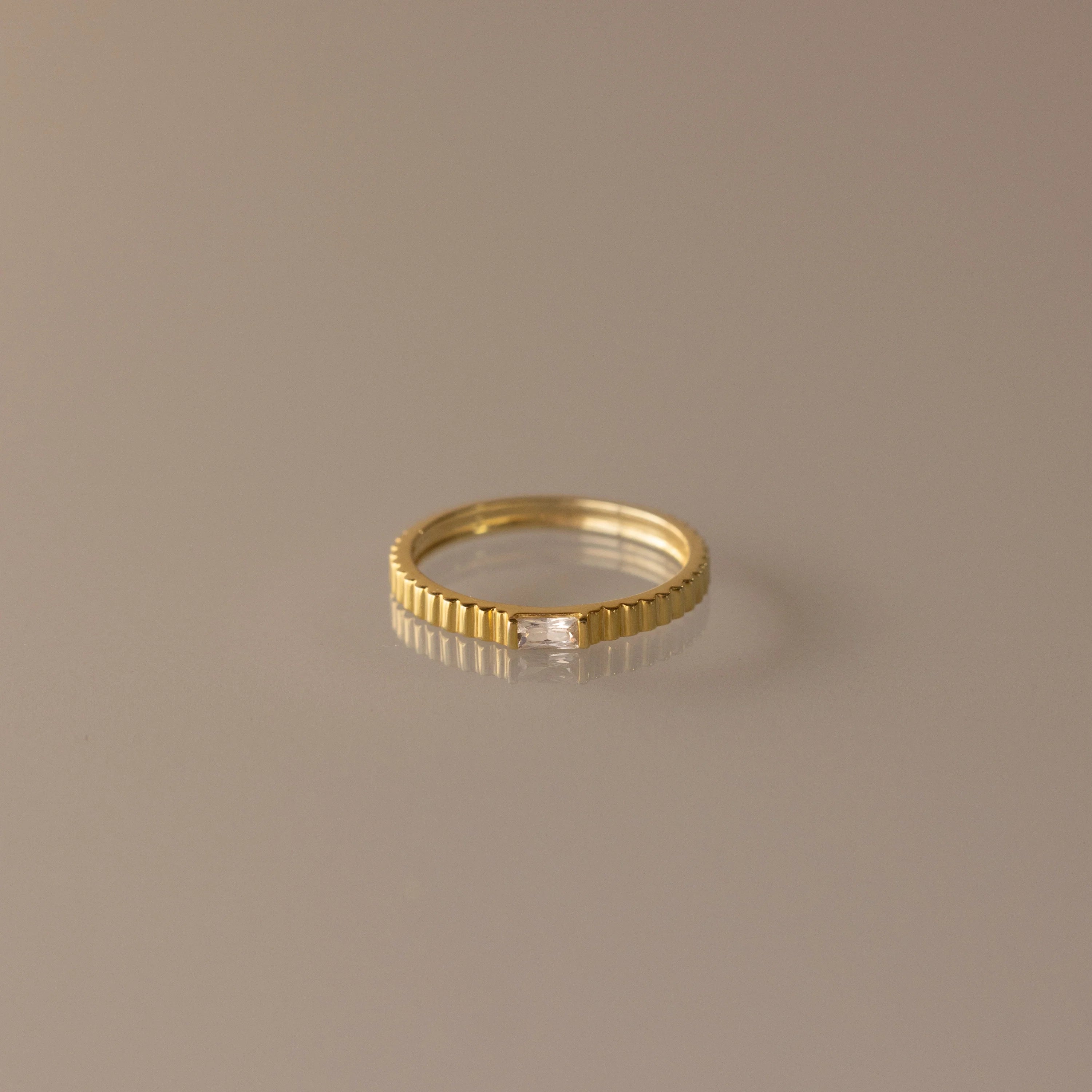 Dainty Ribbed Birthstone Ring Silver 18K Gold Plated