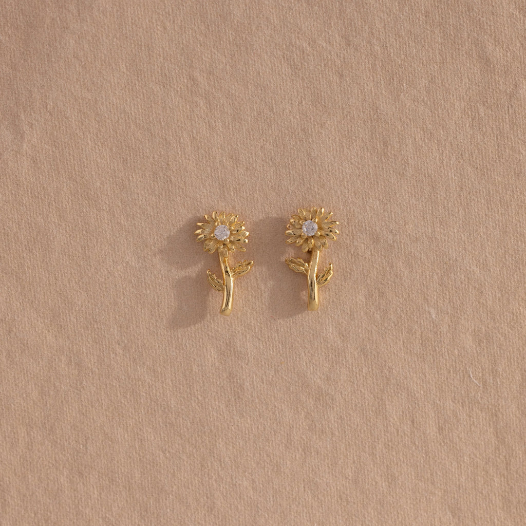 Birth Flower Stud Earrings Silver 18K Gold Plated