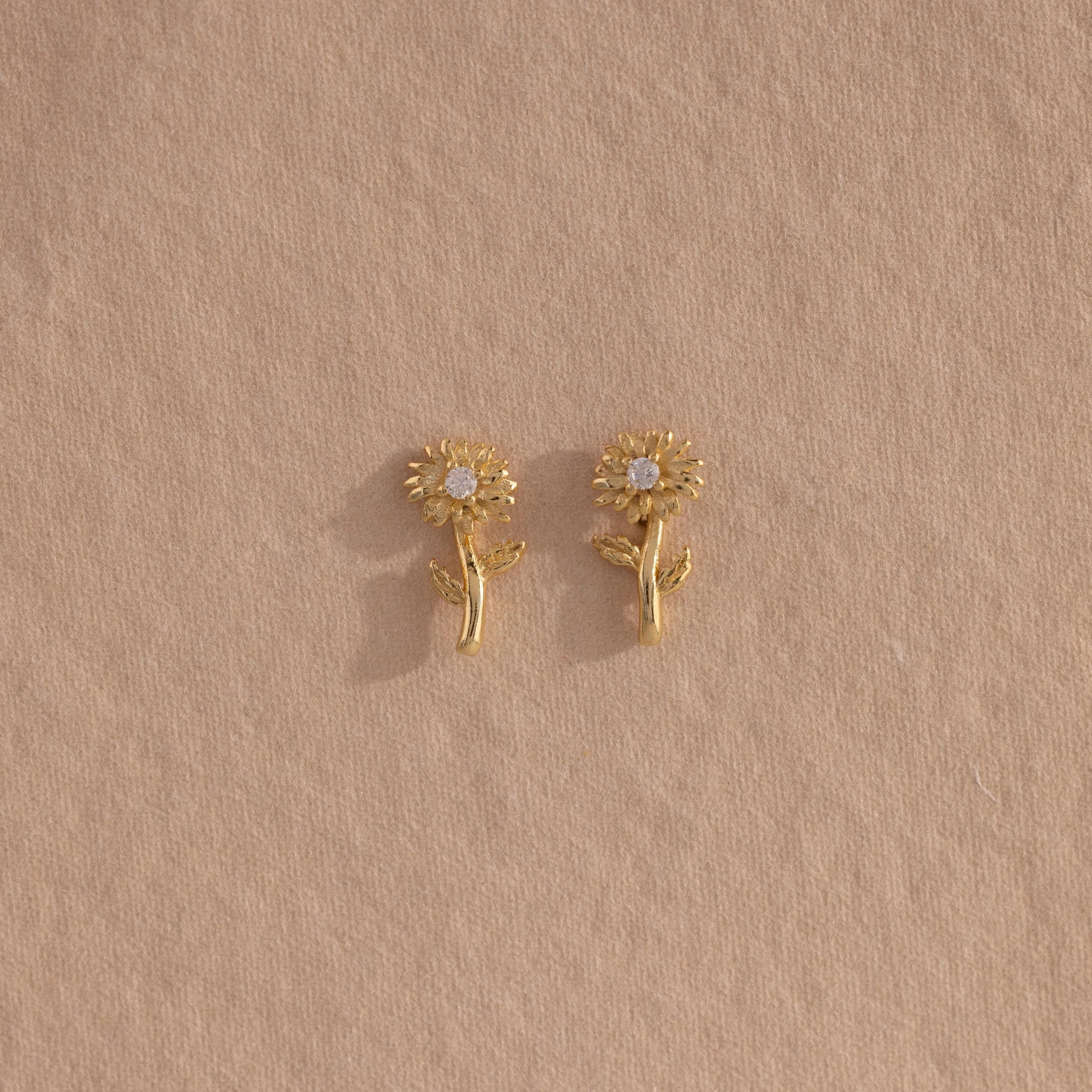 Birth Flower Stud Earrings Silver 18K Gold Plated