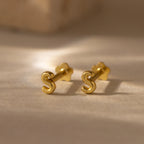 Bubble Initial Flatback Studs Silver 18K Gold Plated
