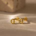 Bubble Initial Flatback Studs Silver 18K Gold Plated