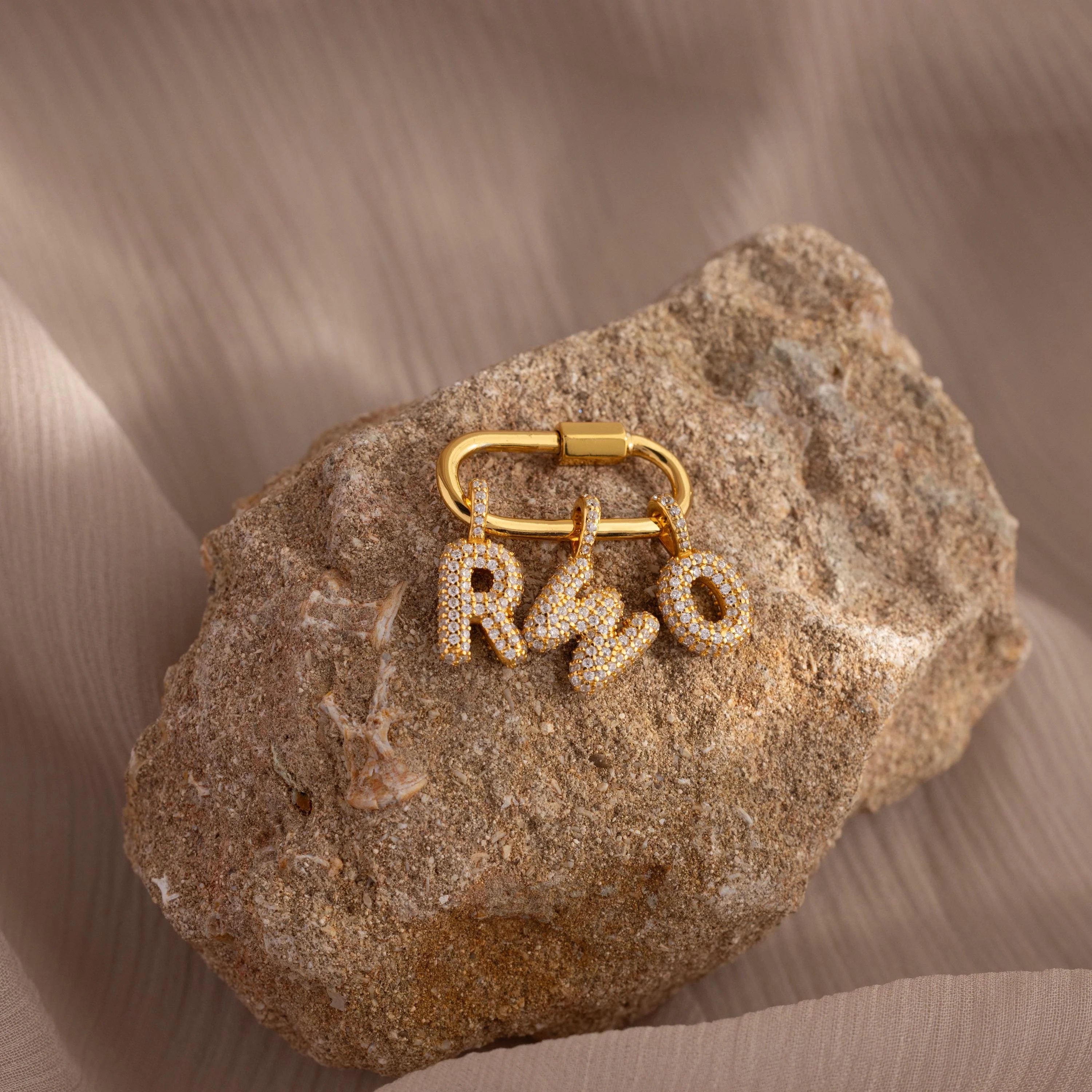 Diamond Pave Bubble Letter Charm Silver 18K Gold Plated