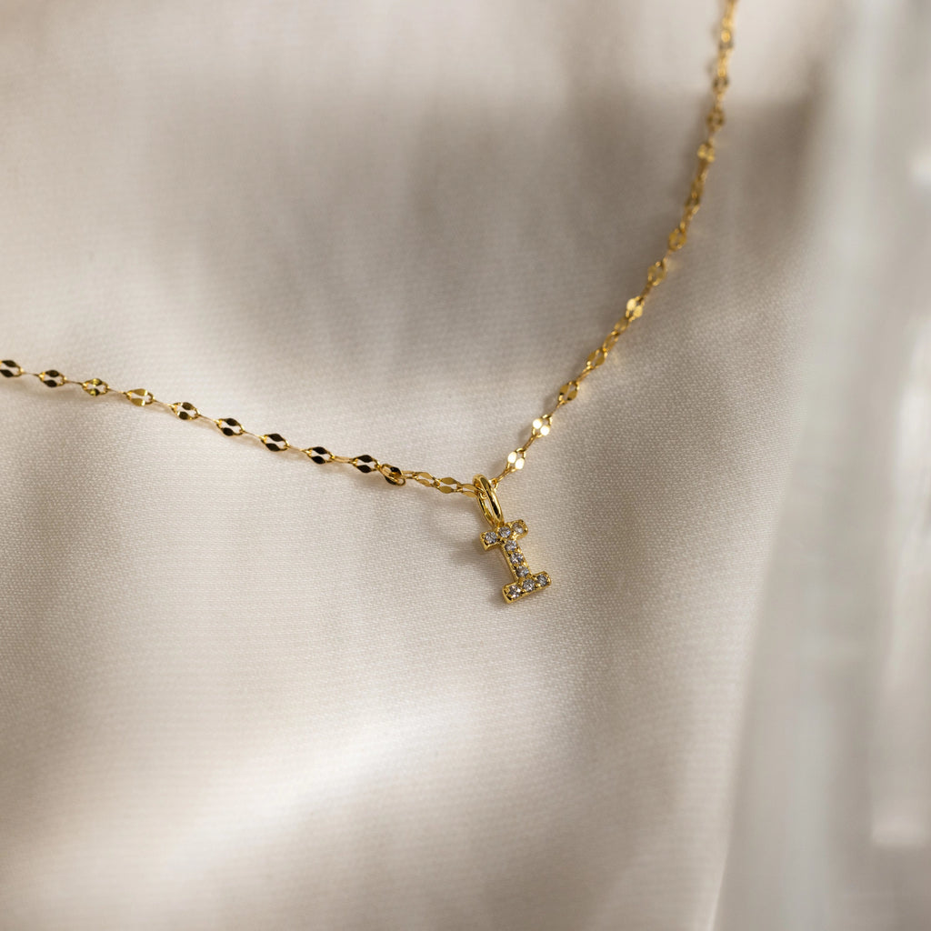 Dainty Pave Letter Necklace Silver 18K Gold Plated