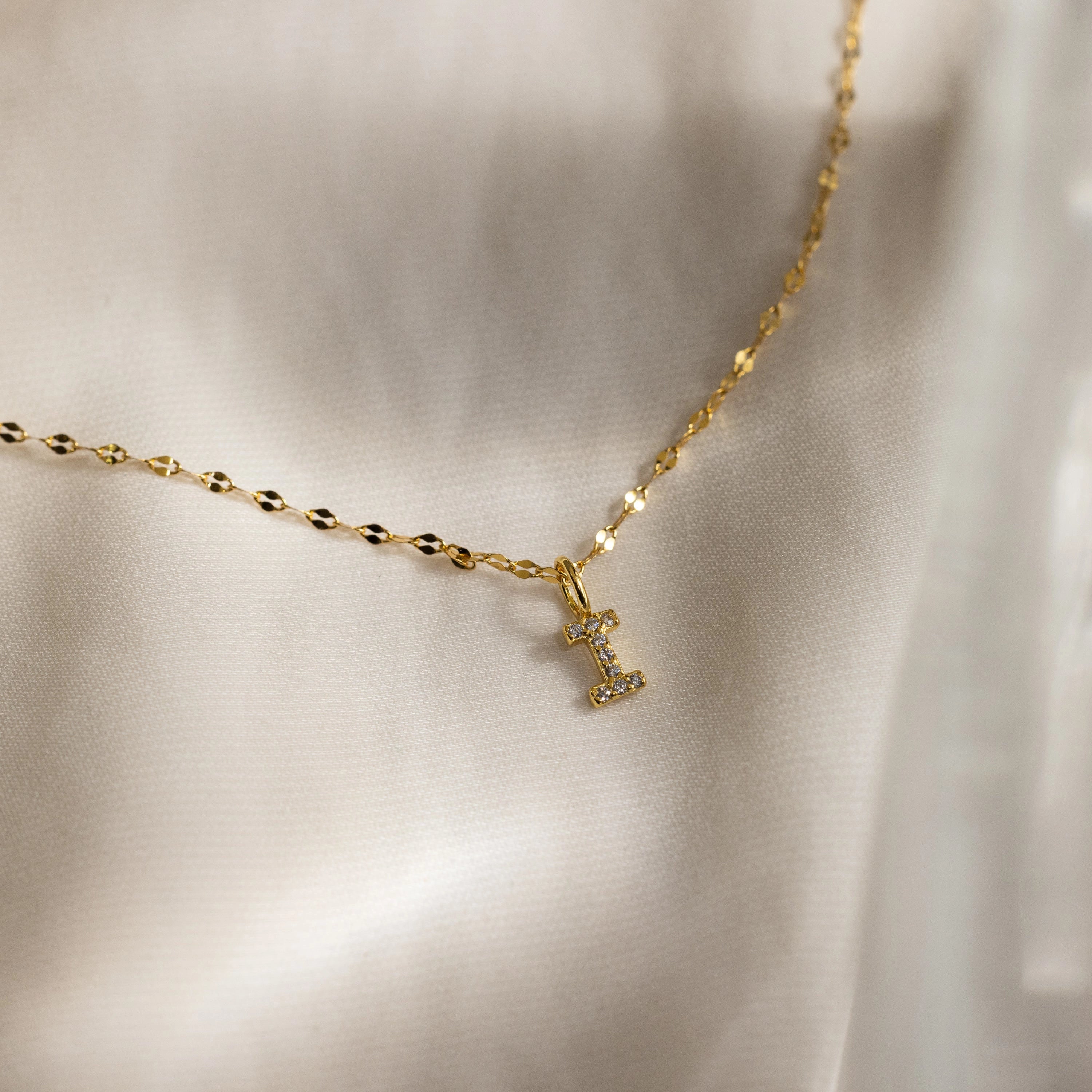 Dainty Pave Letter Necklace Silver 18K Gold Plated