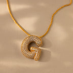 Pave Puff Letter Necklace Silver 18K Gold Plated