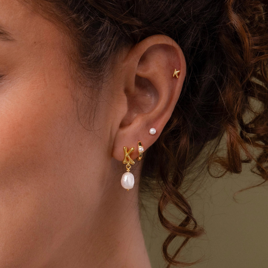 Bubble Initial Flatback Studs Silver 18K Gold Plated
