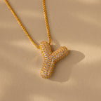 Pave Puff Letter Necklace Silver 18K Gold Plated