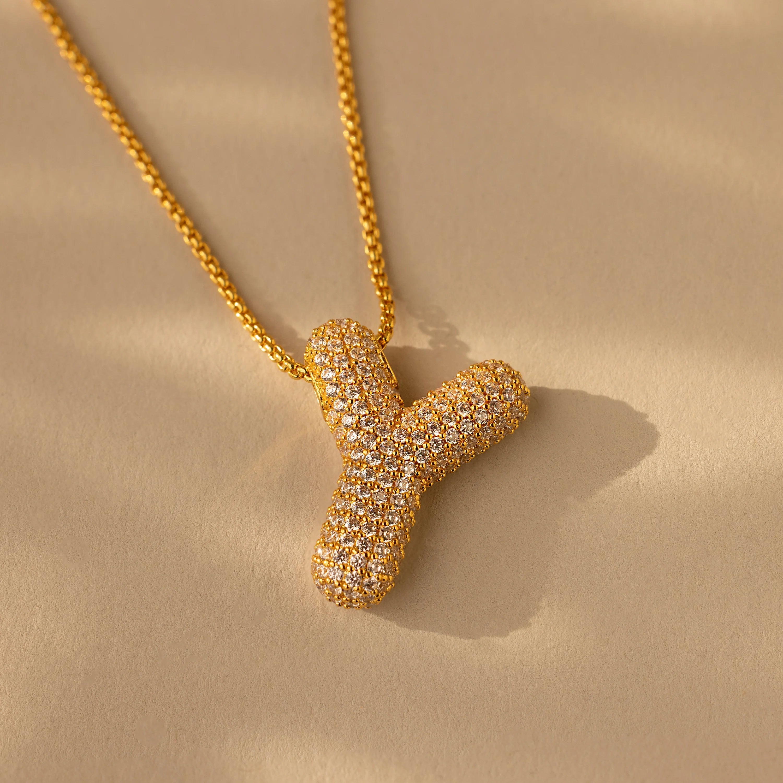 Pave Puff Letter Necklace Silver 18K Gold Plated