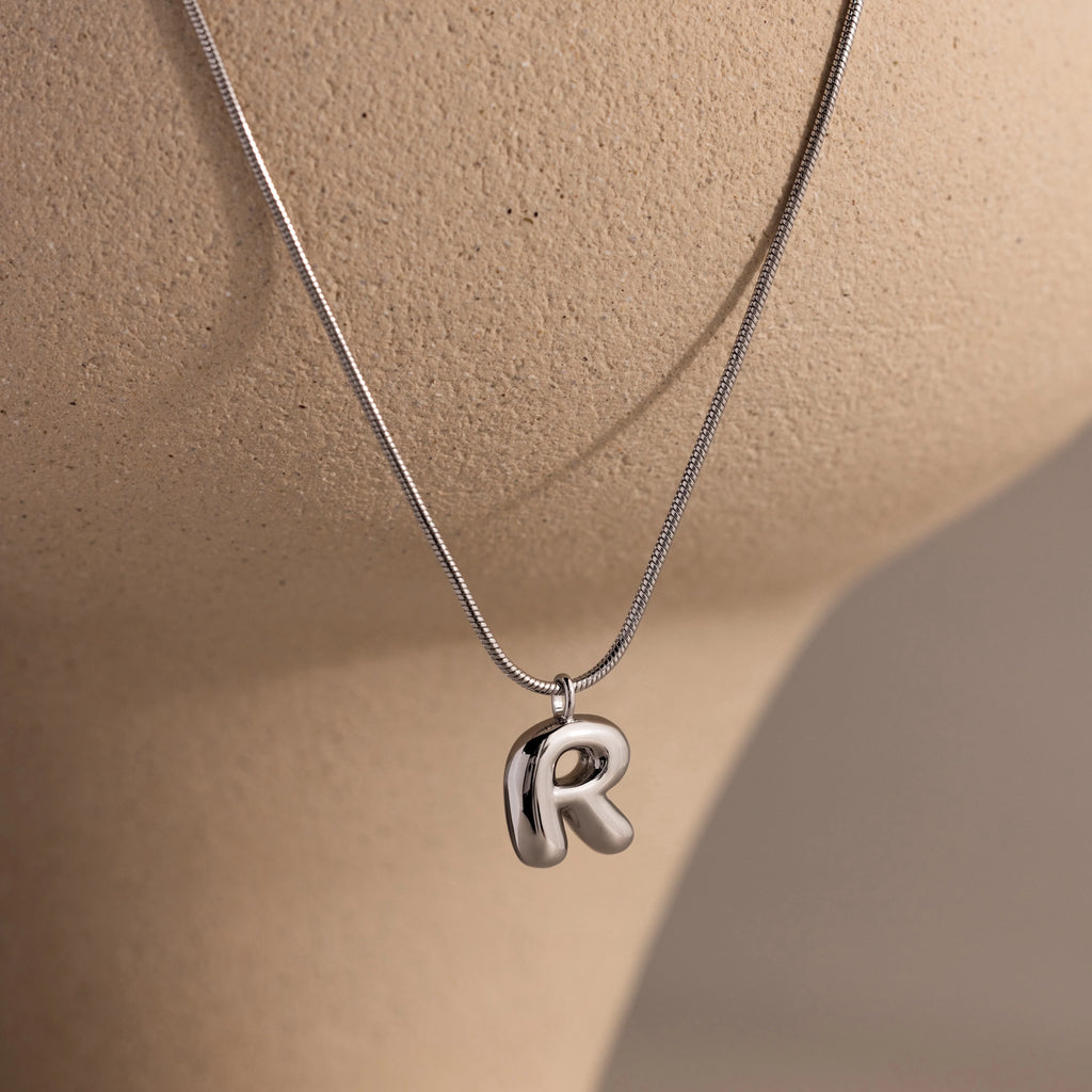 Bubble Letter Necklace Silver 18K Gold Plated
