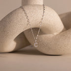 Dainty Pave Letter Necklace Silver 18K Gold Plated