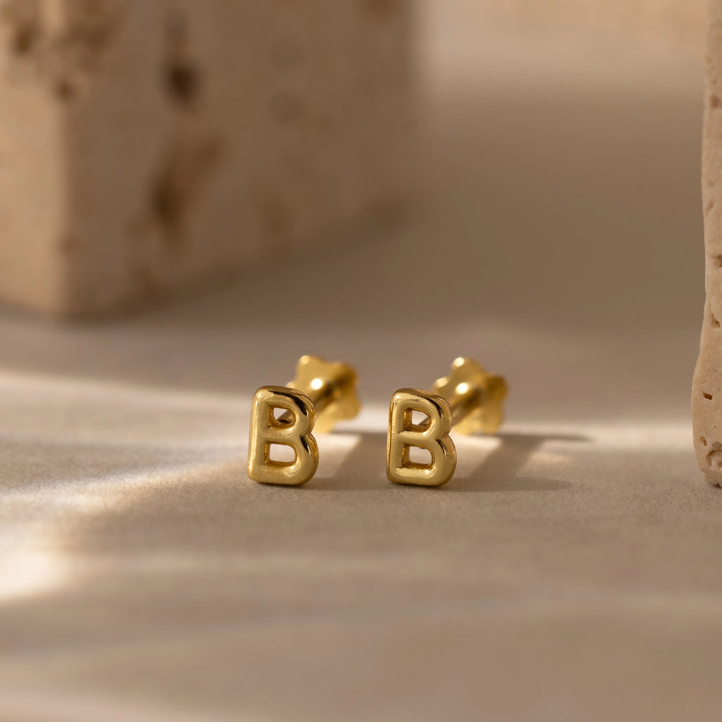 Bubble Initial Flatback Studs Silver 18K Gold Plated