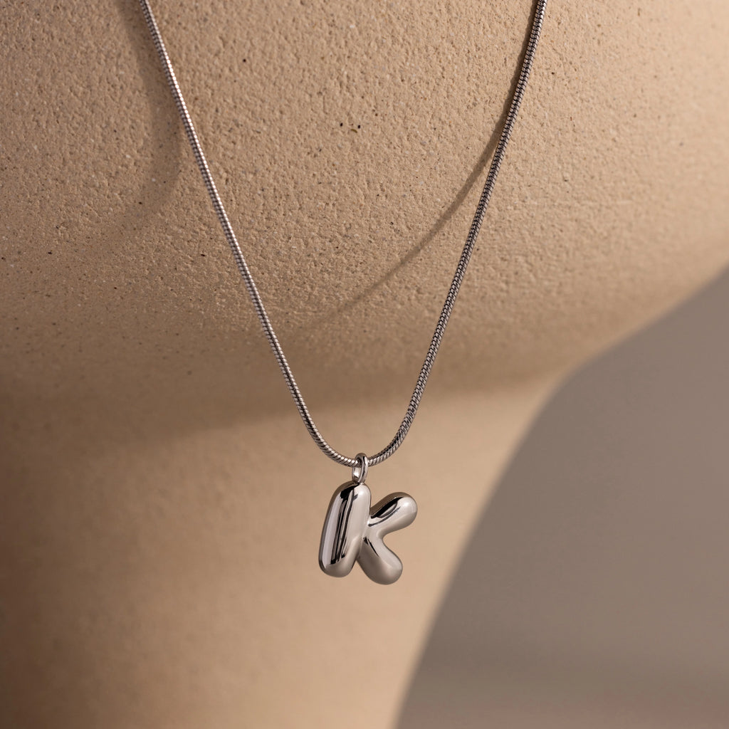 Bubble Letter Necklace Silver 18K Gold Plated