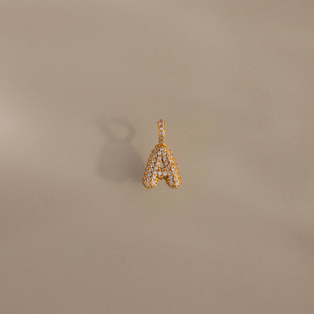 Diamond Pave Bubble Letter Charm Silver 18K Gold Plated