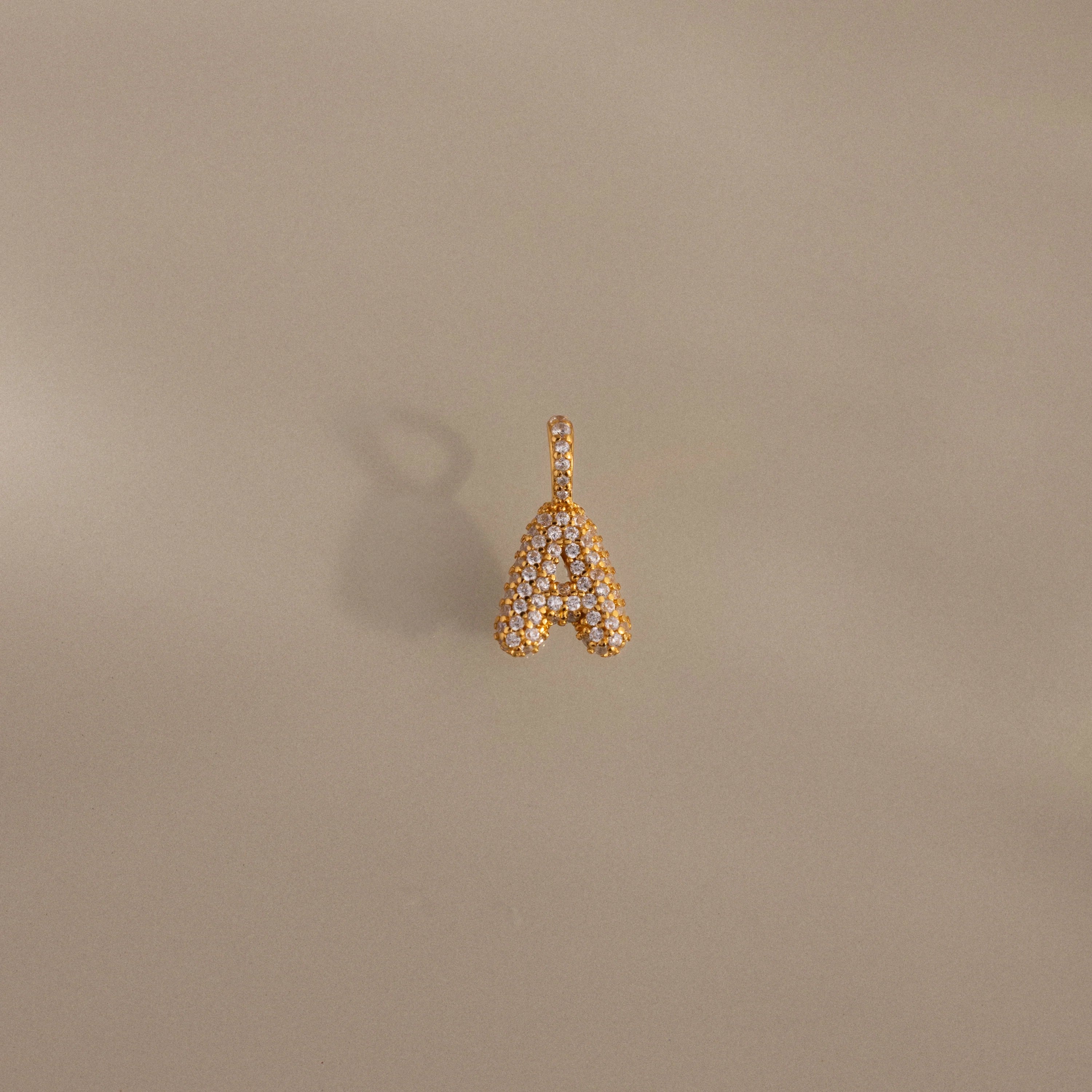 Diamond Pave Bubble Letter Charm Silver 18K Gold Plated