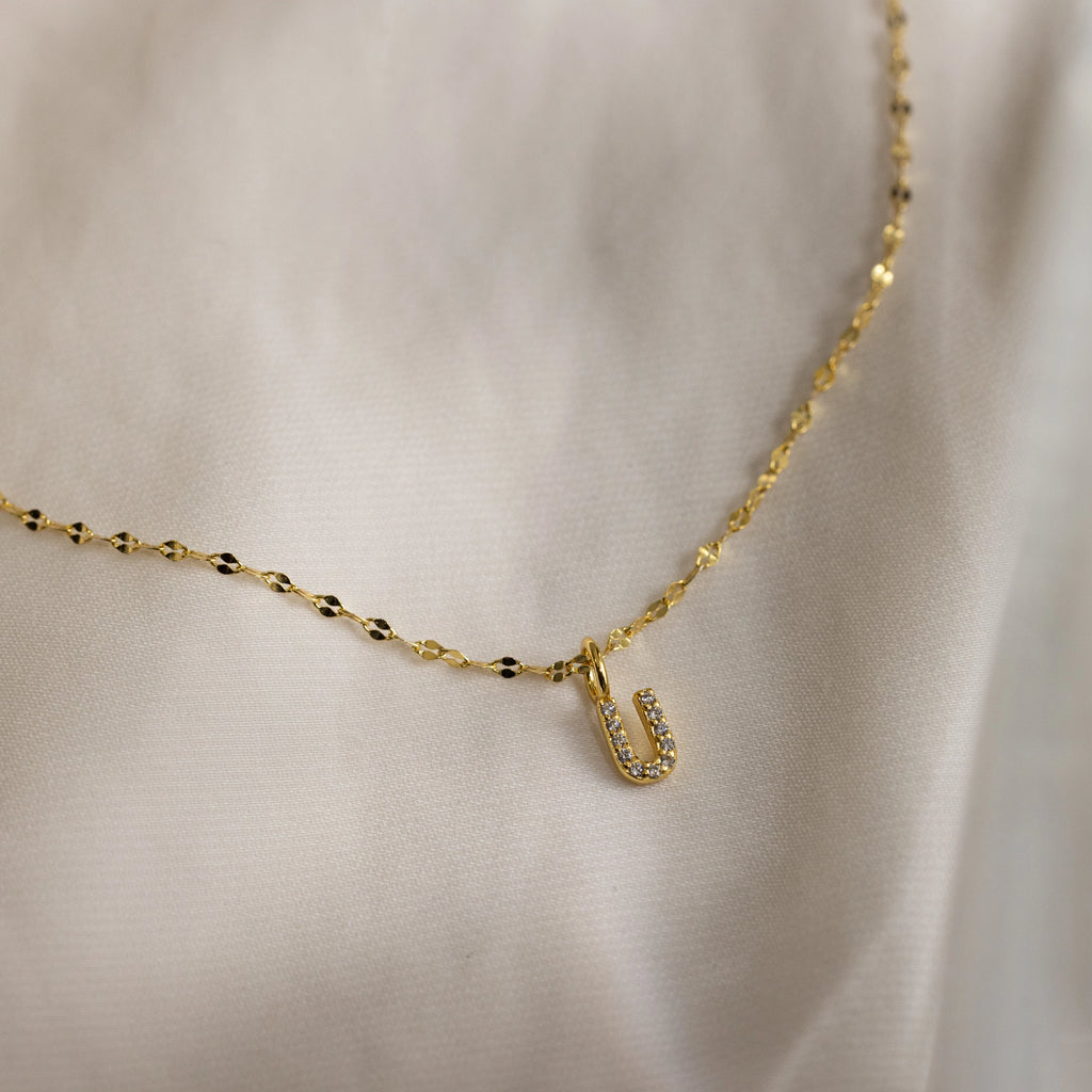 Dainty Pave Letter Necklace Silver 18K Gold Plated