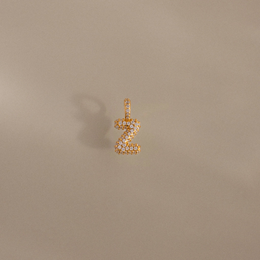 Diamond Pave Bubble Letter Charm Silver 18K Gold Plated