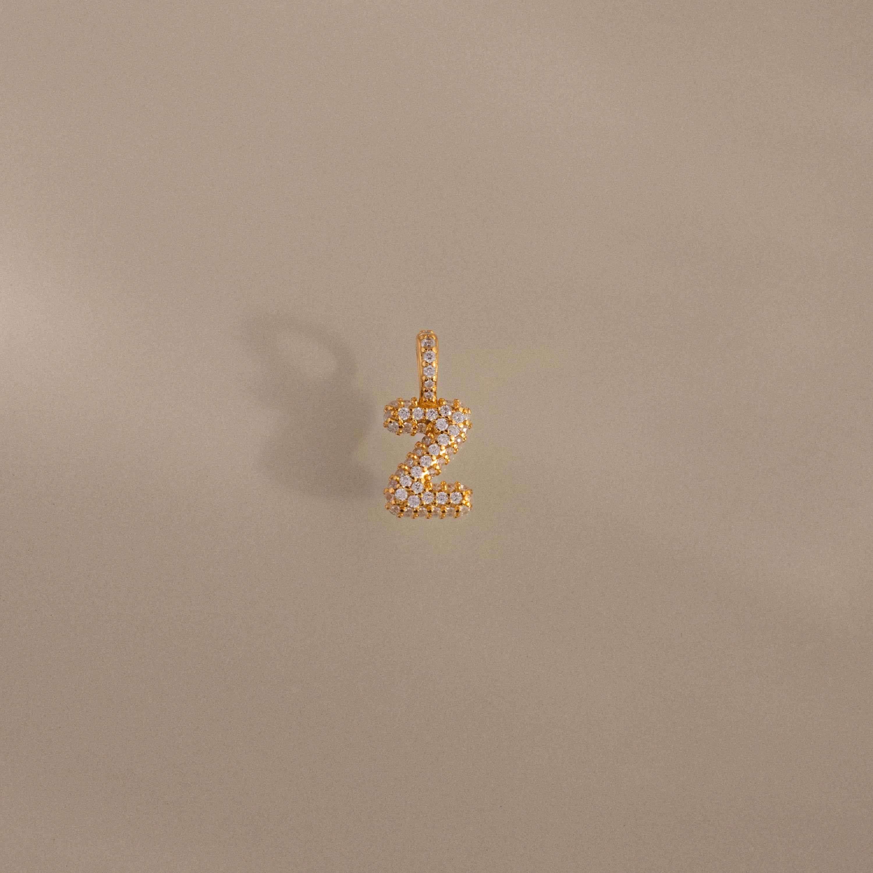 Diamond Pave Bubble Letter Charm Silver 18K Gold Plated