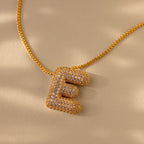 Pave Puff Letter Necklace Silver 18K Gold Plated