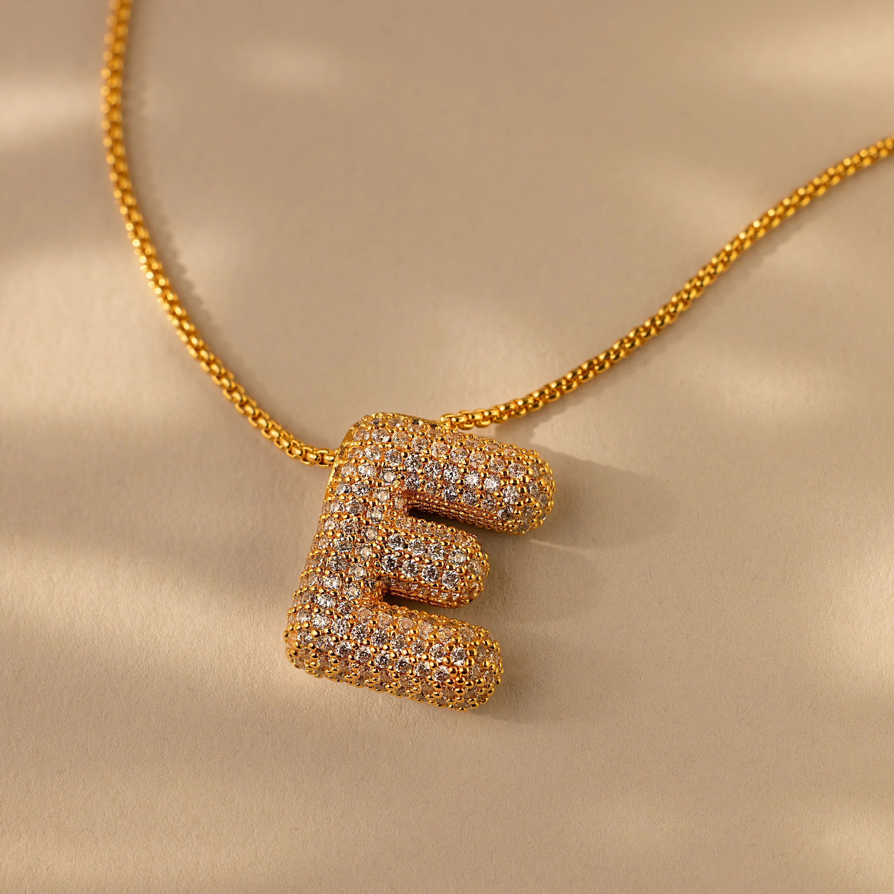 Pave Puff Letter Necklace Silver 18K Gold Plated