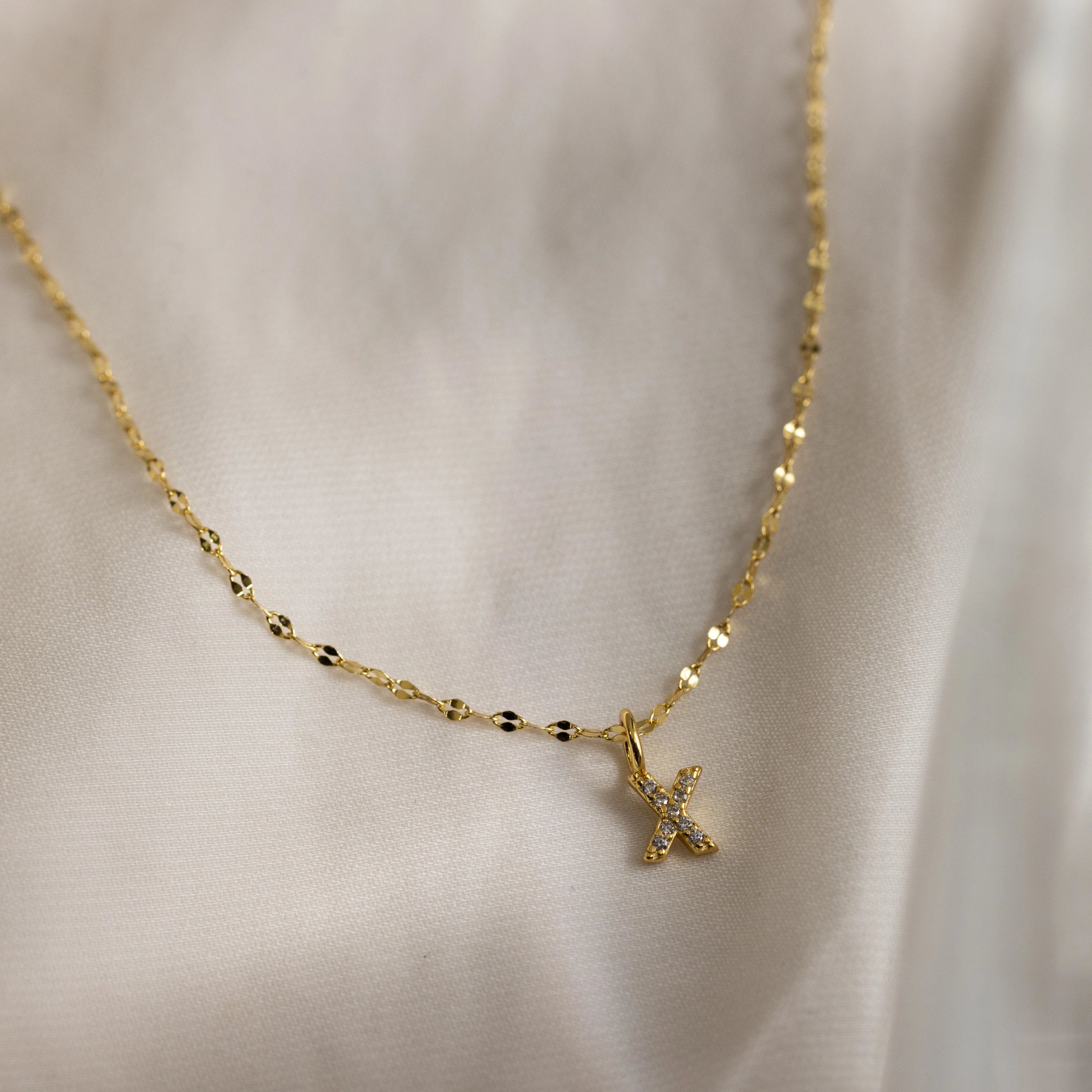 Dainty Pave Letter Necklace Silver 18K Gold Plated