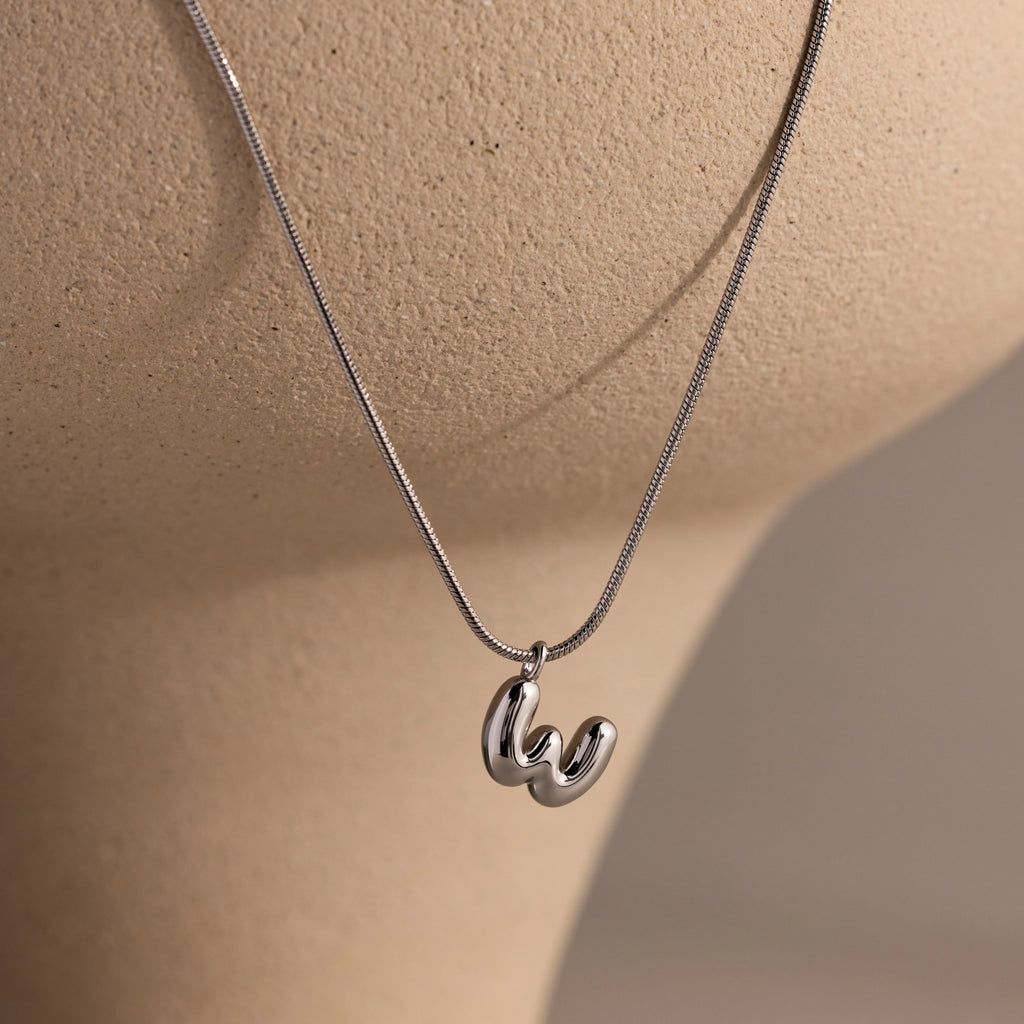 Bubble Letter Necklace Silver 18K Gold Plated