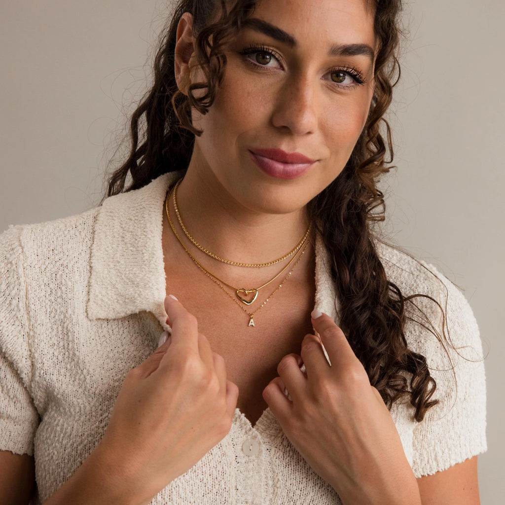 Dainty Pave Letter Necklace Silver 18K Gold Plated