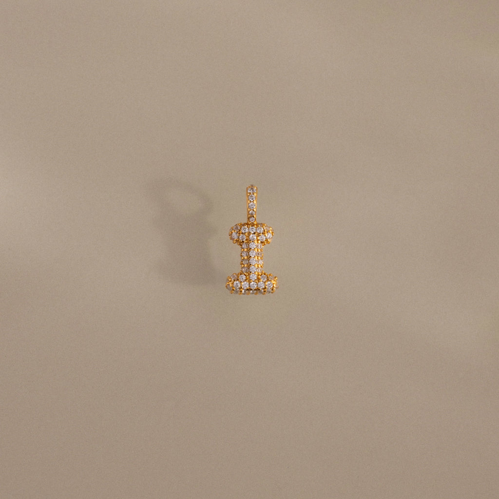 Diamond Pave Bubble Letter Charm Silver 18K Gold Plated