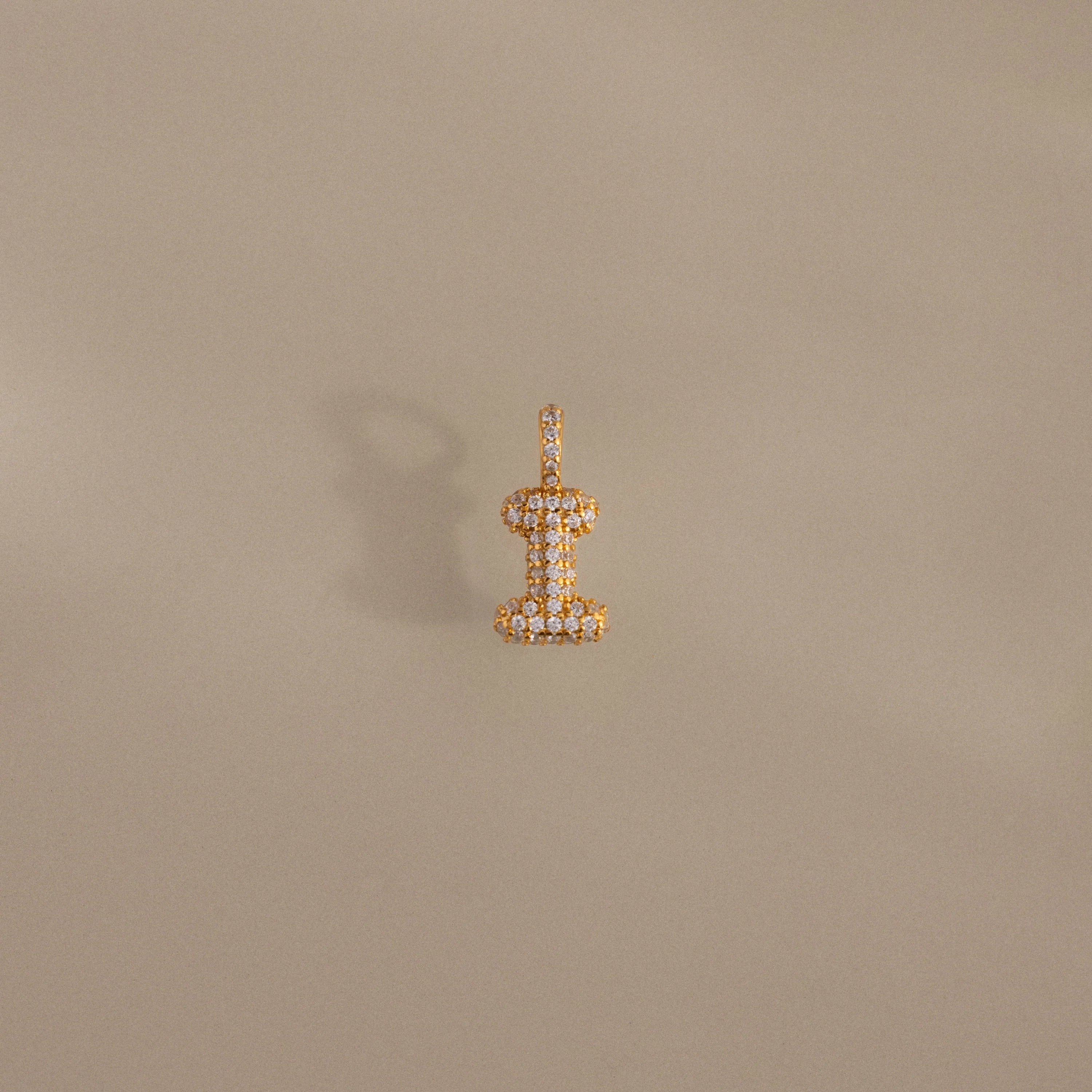 Diamond Pave Bubble Letter Charm Silver 18K Gold Plated