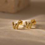 Bubble Initial Flatback Studs Silver 18K Gold Plated