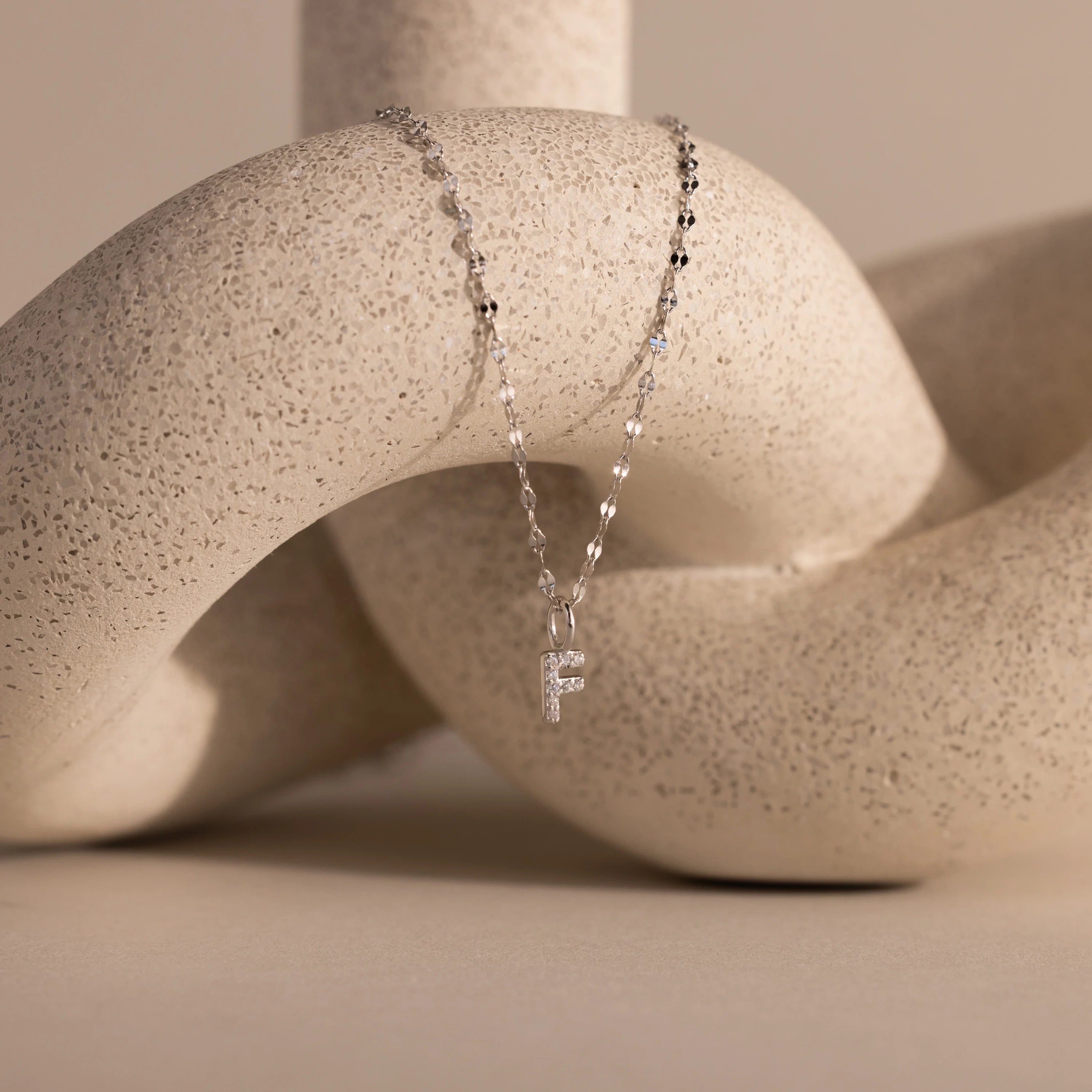Dainty Pave Letter Necklace Silver 18K Gold Plated