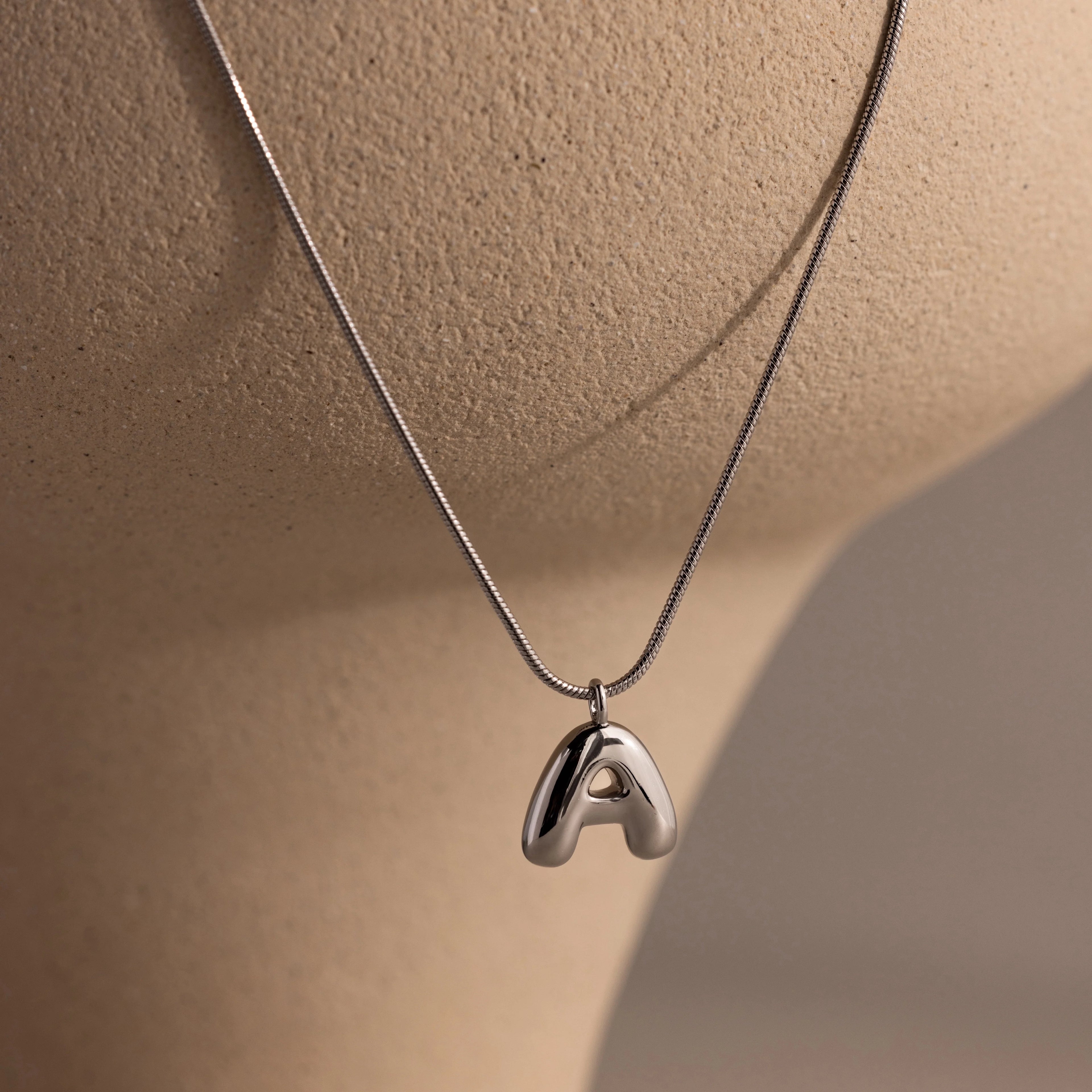 Bubble Letter Necklace Silver 18K Gold Plated