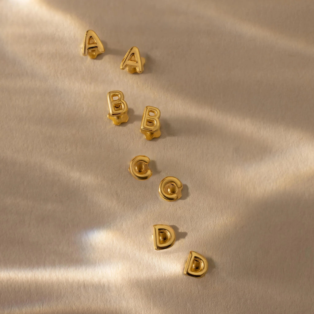 Bubble Initial Flatback Studs Silver 18K Gold Plated