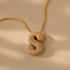 Pave Puff Letter Necklace Silver 18K Gold Plated