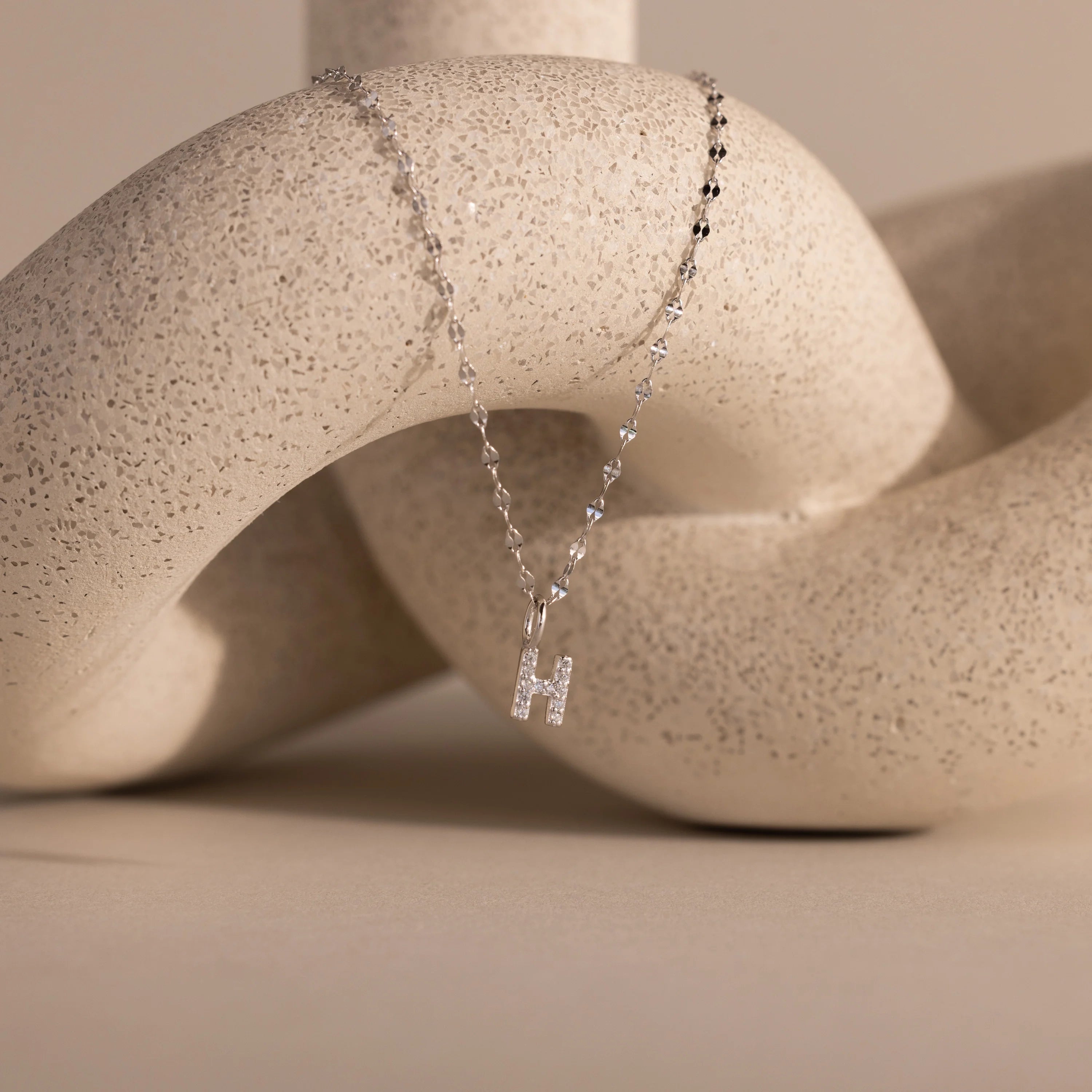 Dainty Pave Letter Necklace Silver 18K Gold Plated