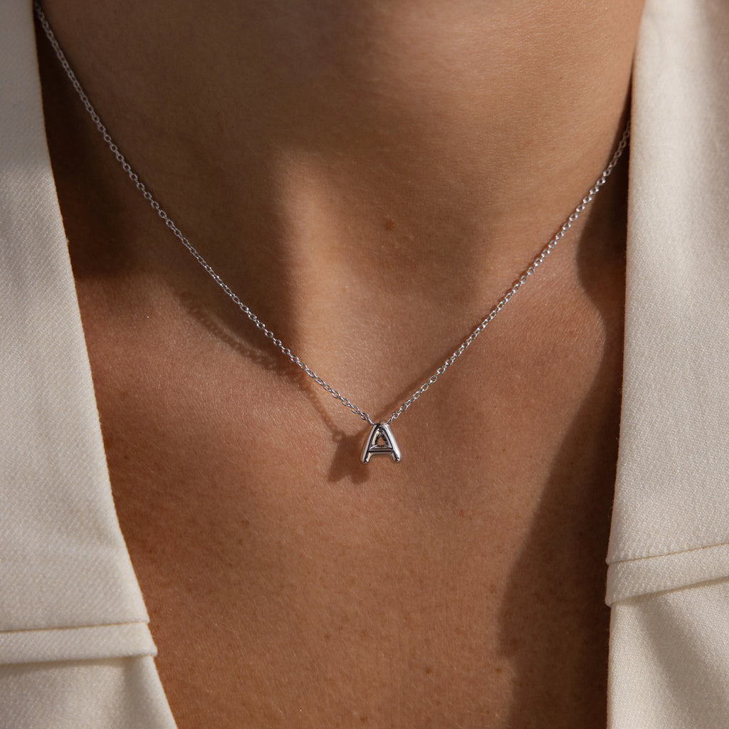 Dainty Bubble Letter Necklace Silver 18K Gold Plated