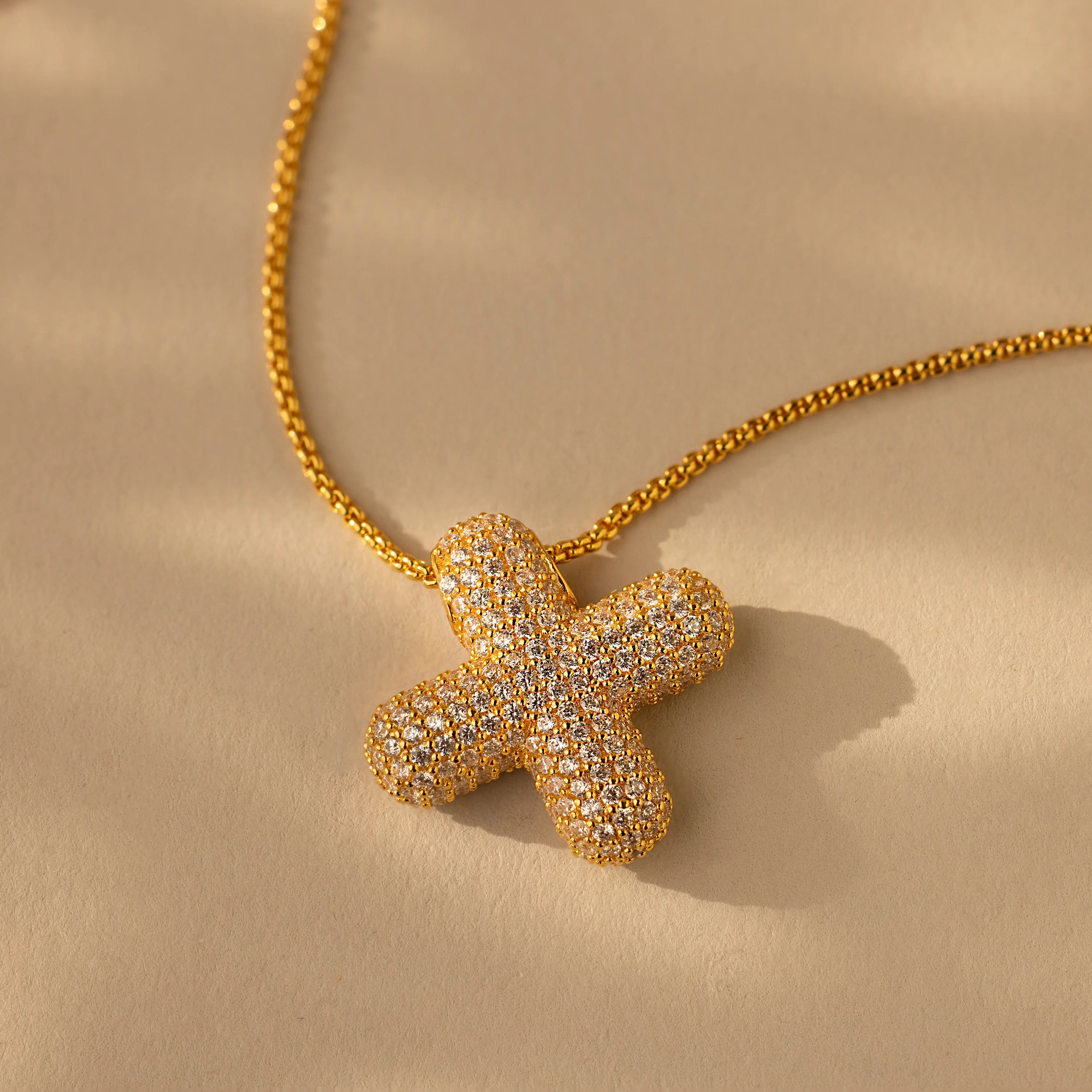 Pave Puff Letter Necklace Silver 18K Gold Plated