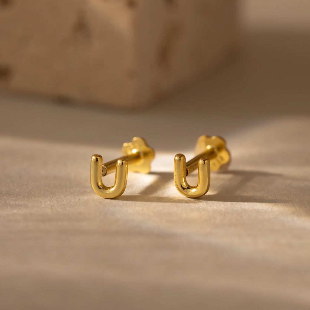 Bubble Initial Flatback Studs Silver 18K Gold Plated