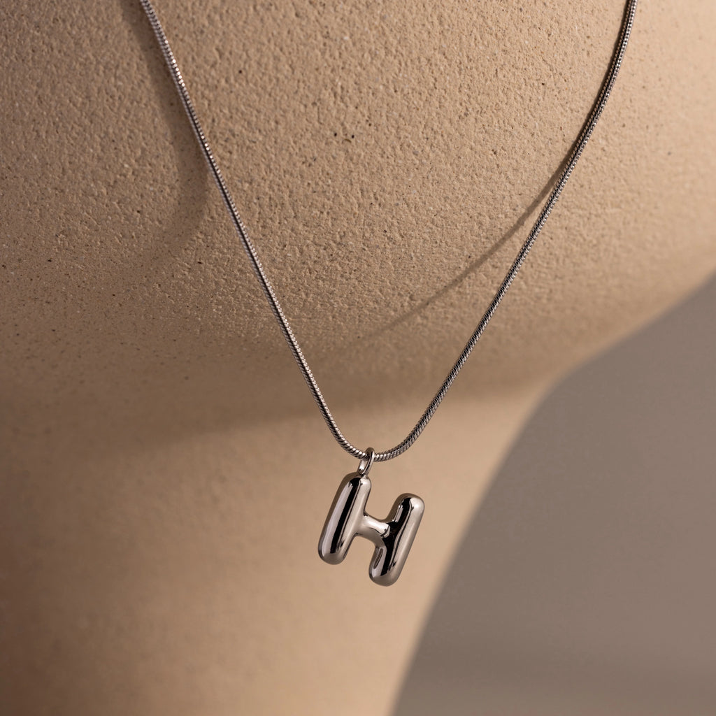 Bubble Letter Necklace Silver 18K Gold Plated