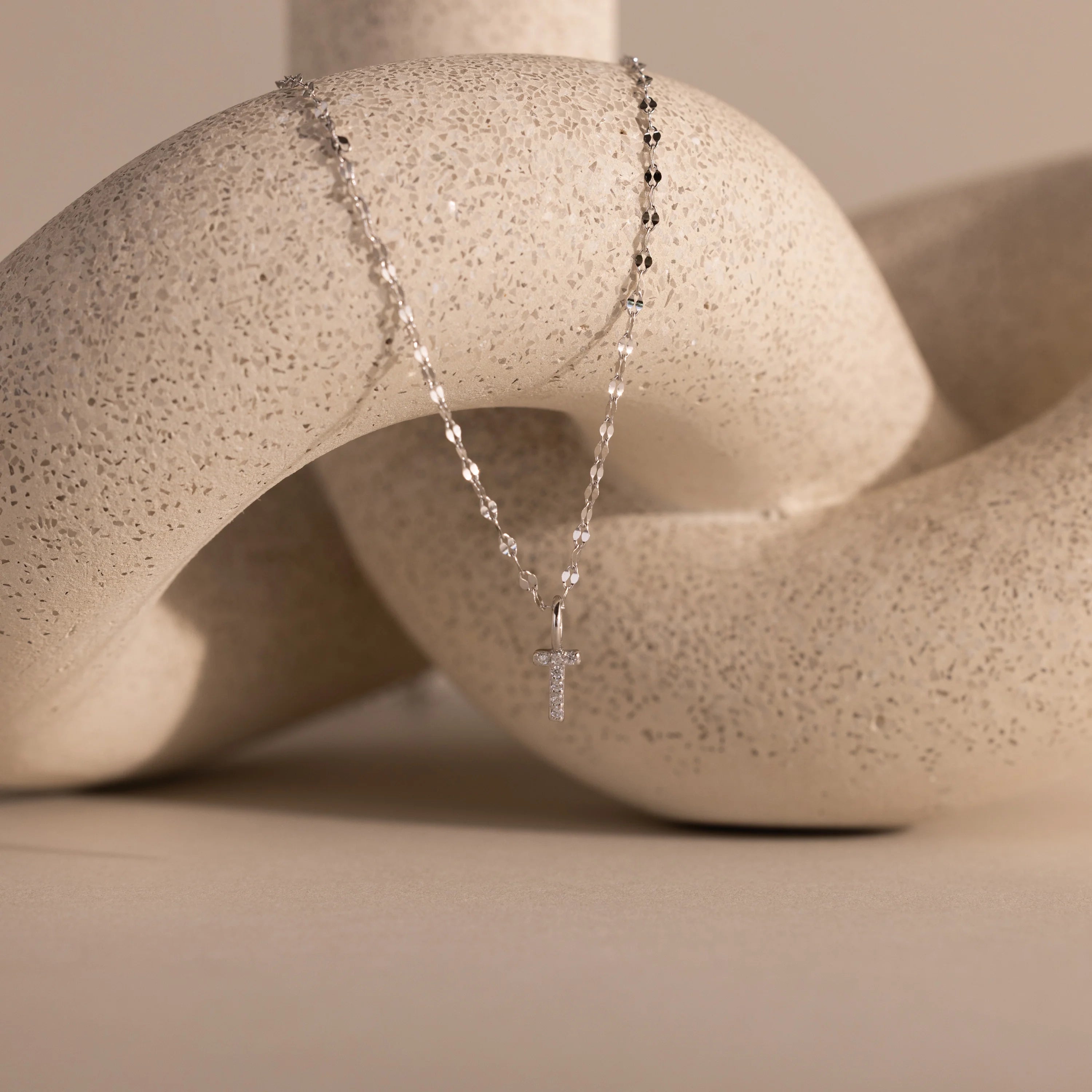 Dainty Pave Letter Necklace Silver 18K Gold Plated