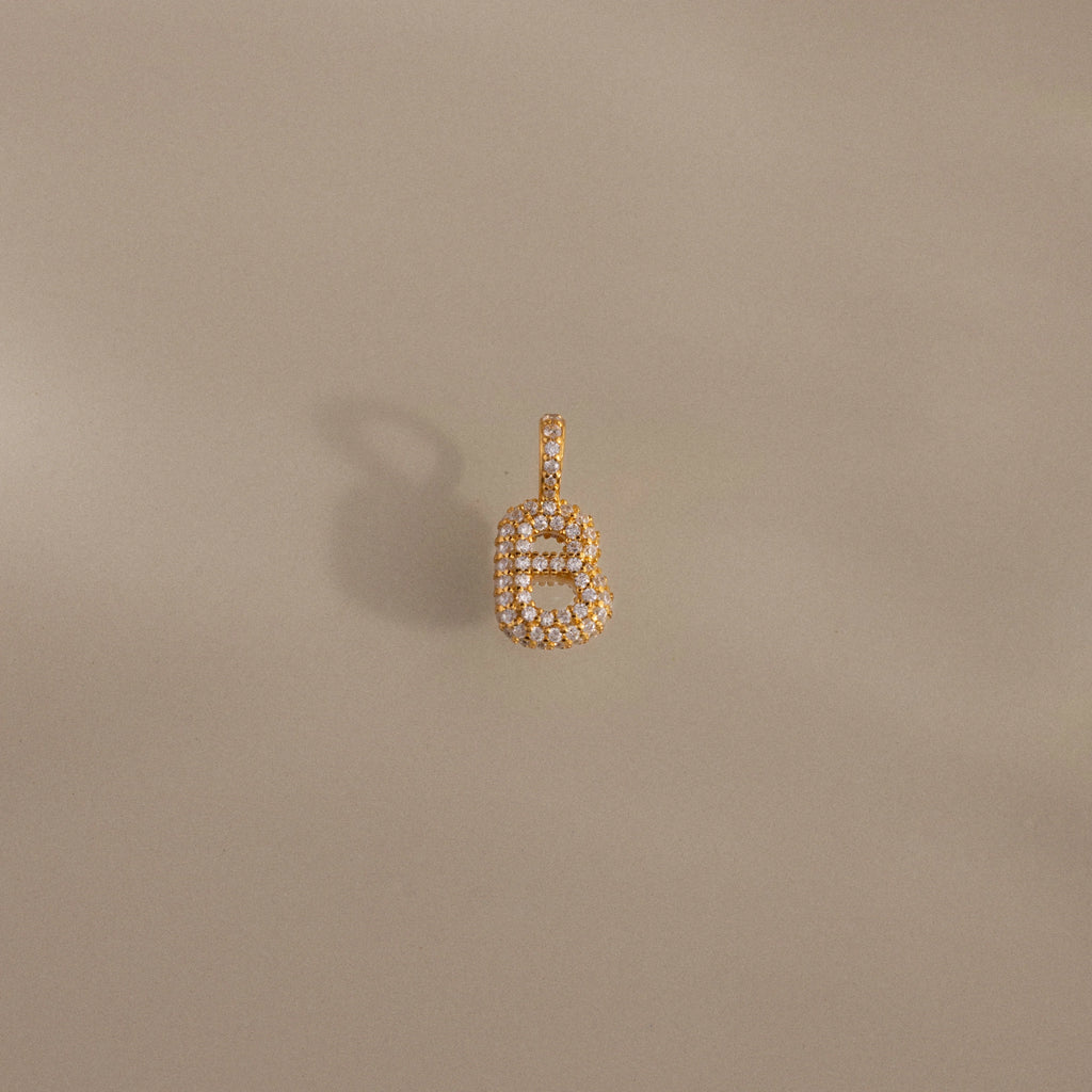 Diamond Pave Bubble Letter Charm Silver 18K Gold Plated