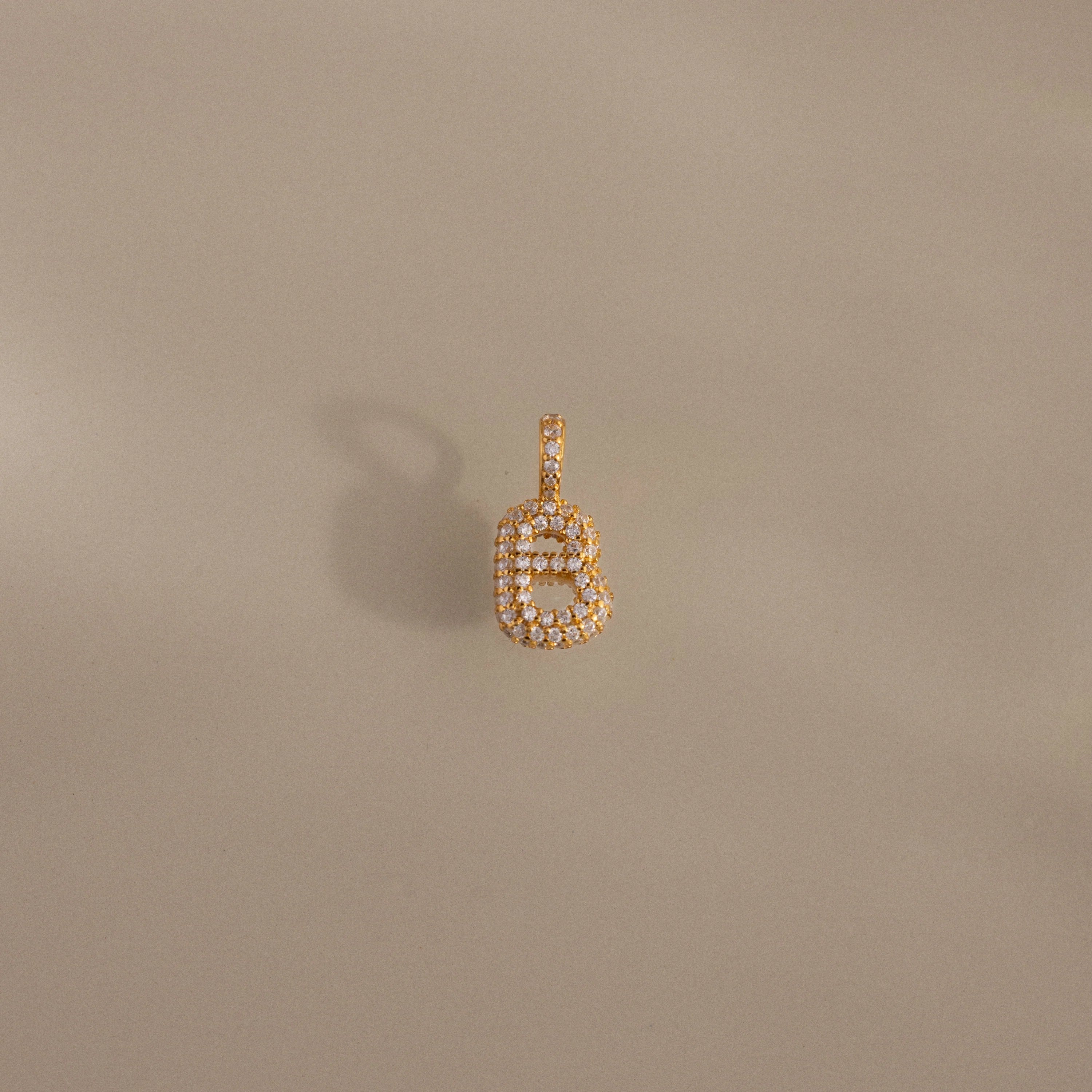 Diamond Pave Bubble Letter Charm Silver 18K Gold Plated