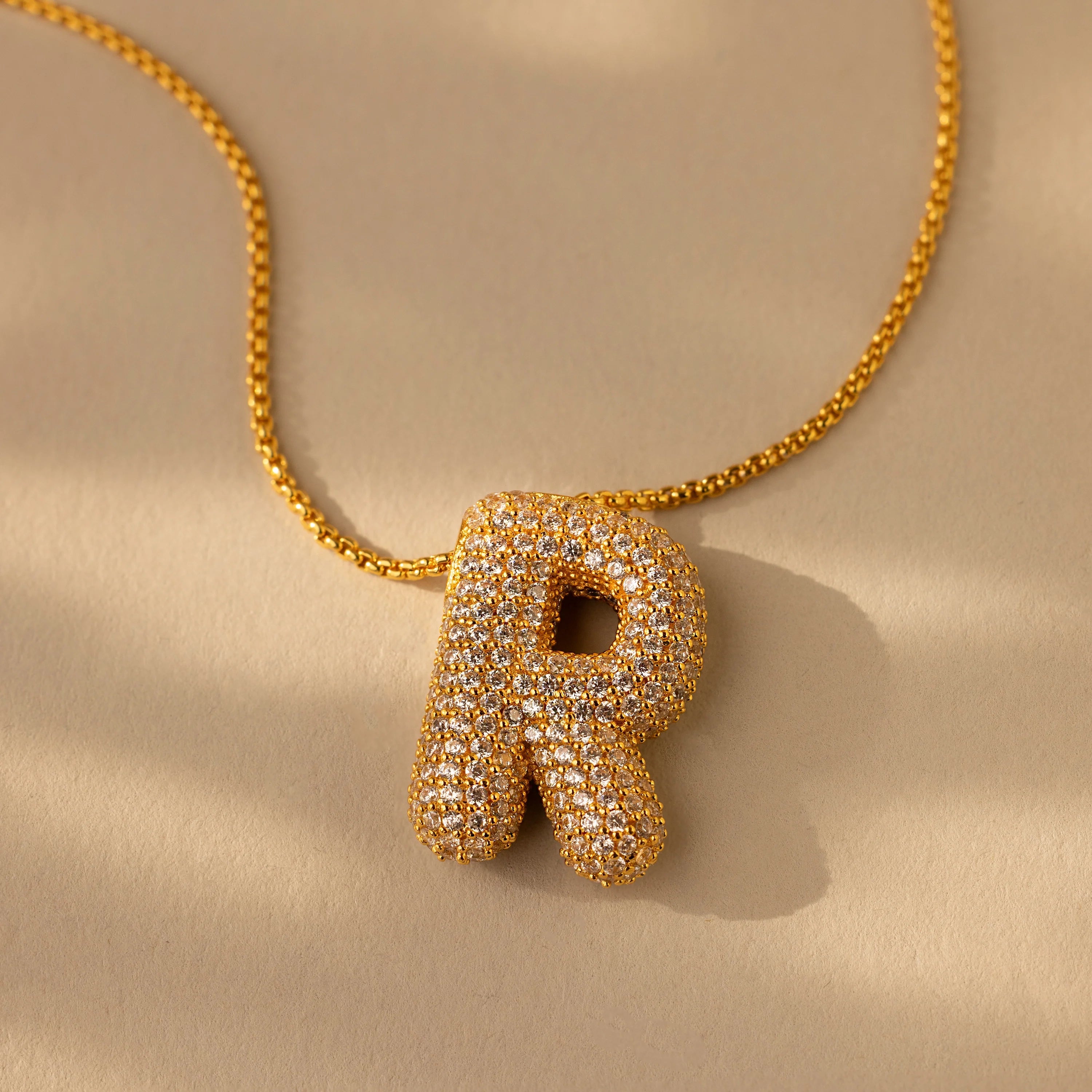 Pave Puff Letter Necklace Silver 18K Gold Plated