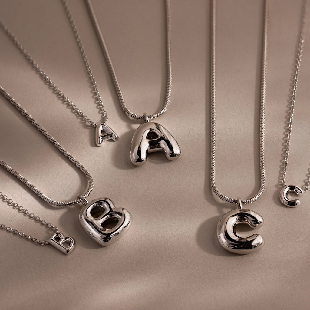 Bubble Letter Necklace Silver 18K Gold Plated